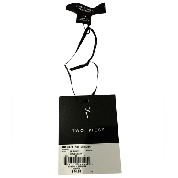 Simply Vera Pajama Set, NWT, Size-M, Color-Pink/Wht/Greys - Picture 8 of 12